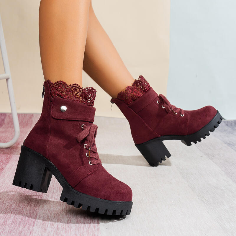 Sexy Lace Patchwork Thick Bott - Women'S Shoes Red Bottoms recension och pris