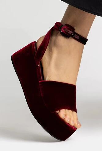 Burgundy Velvet Round Open Toe - Women'S Shoes Burgundy recension och pris