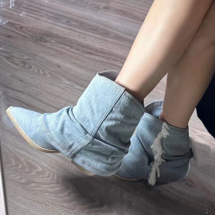 Pleated Denim Ankle Boots Wome - Women Shoes Jeans recension och pris