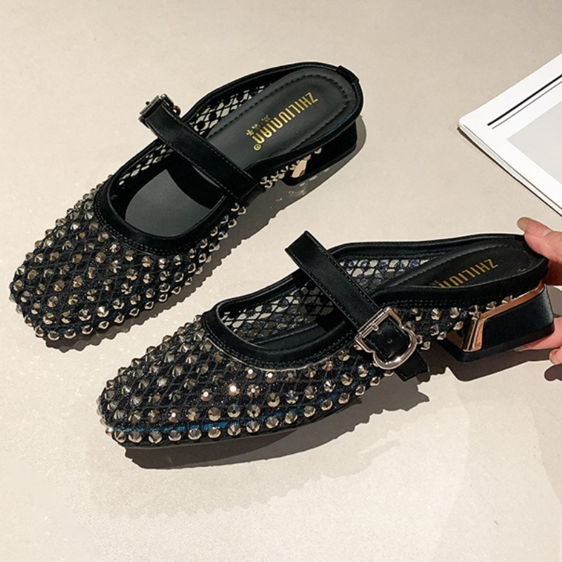 Mesh Rhinestone Chunky Heel Mu - Women Shoes Sandals recension och pris