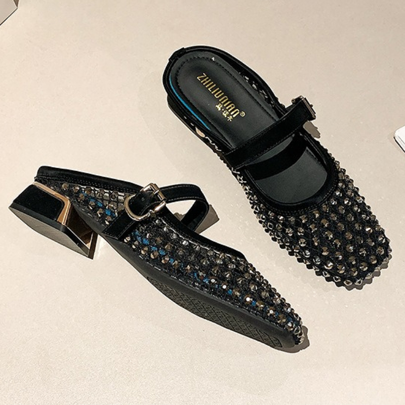 Mesh Rhinestone Chunky Heel Mu - Women Shoes Sandals recension och pris