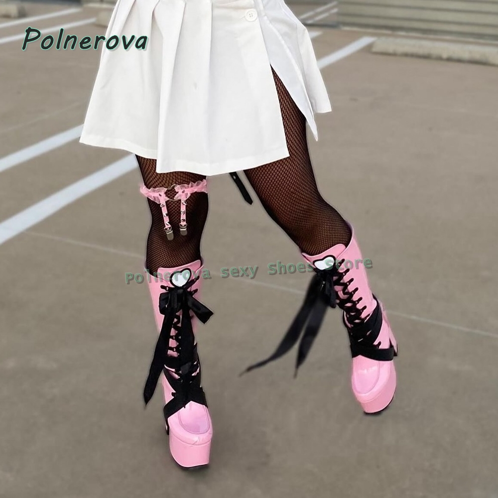 Women's Pink Platform Knee Hig - Women'S Shoes Y2K recension och pris