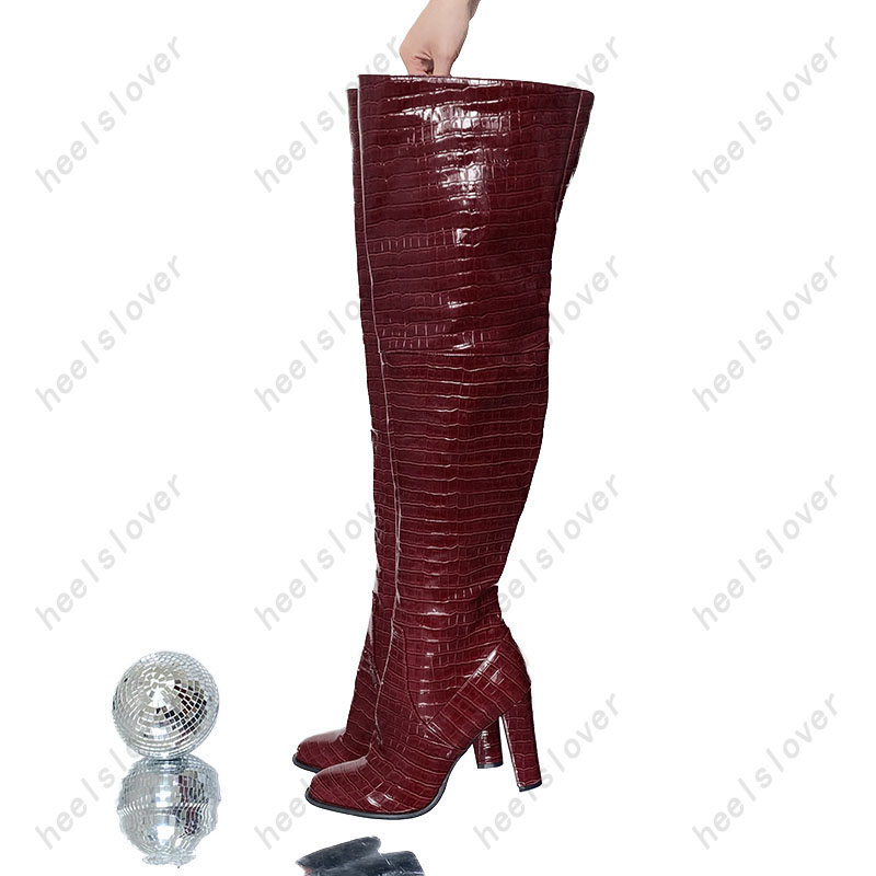 Women Handmade Winter Thigh Bo - Women'S Shoes Burgundy recension och pris