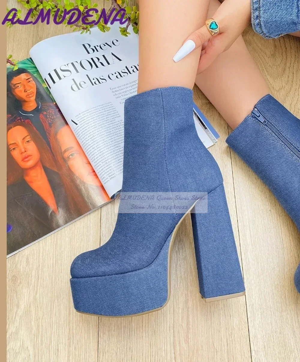 ALMUDENA Blue Denim Block Heel - Women Shoes Jeans recension och pris