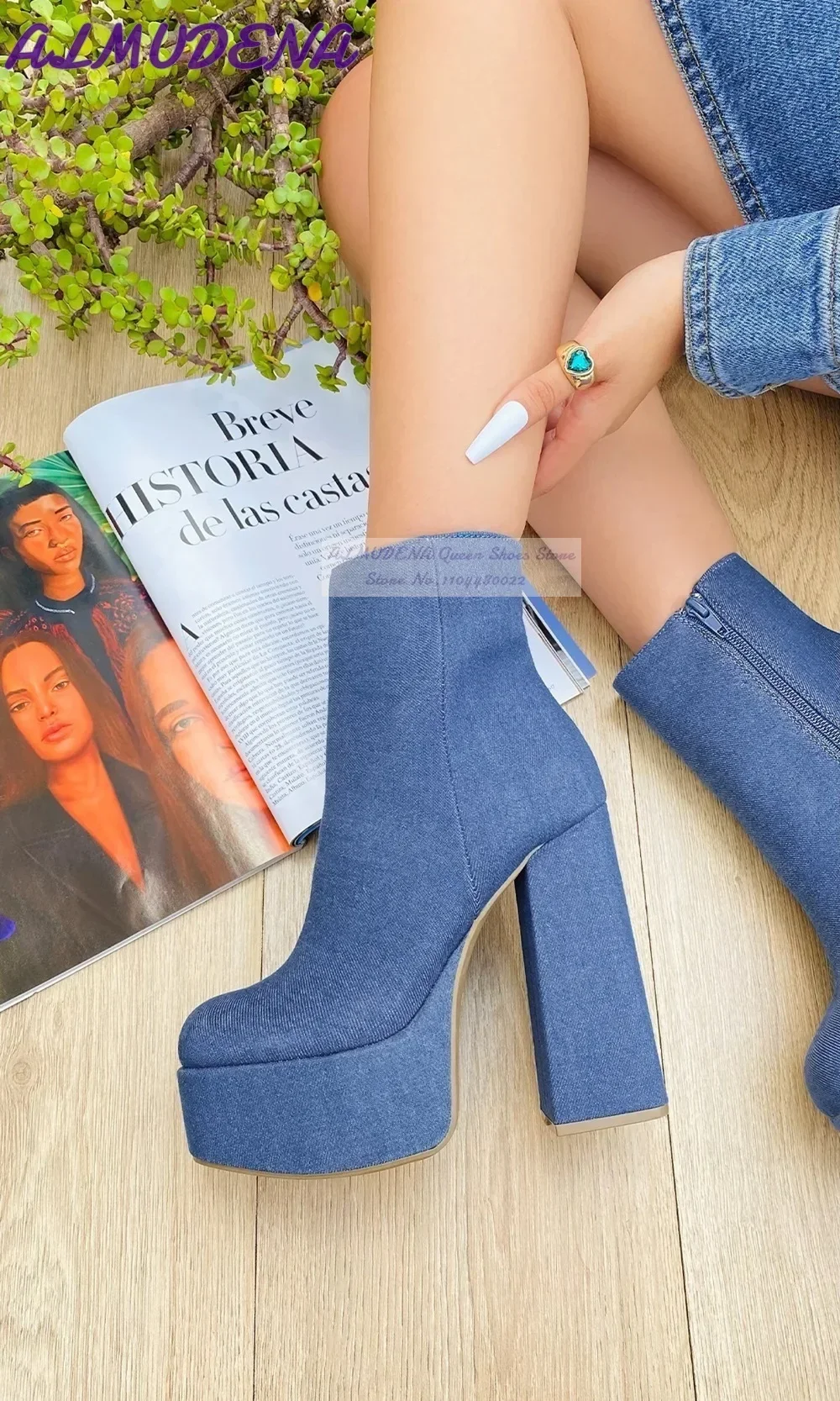 ALMUDENA Blue Denim Block Heel - Women Shoes Jeans recension och pris