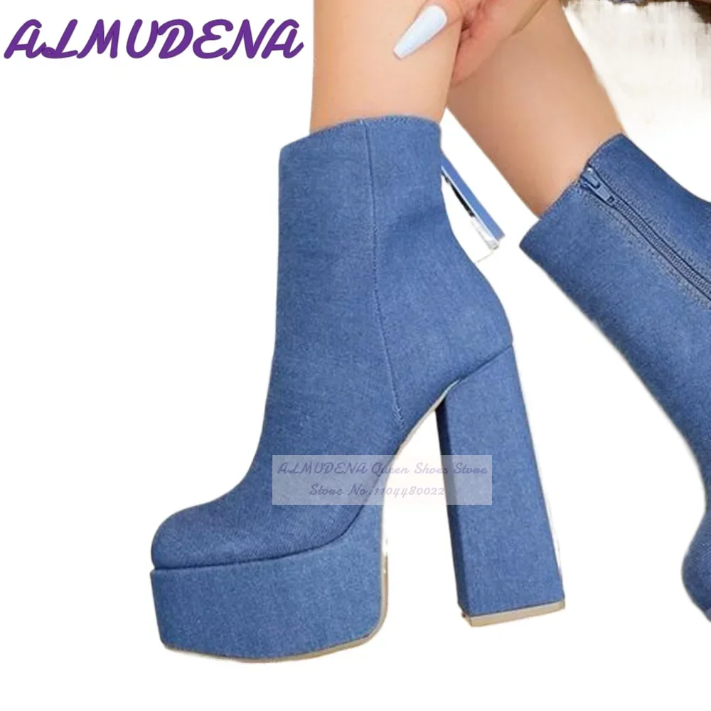 ALMUDENA Blue Denim Block Heel - Women Shoes Jeans recension och pris