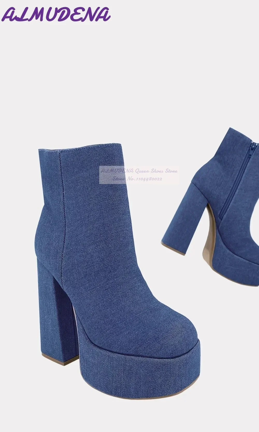 ALMUDENA Blue Denim Block Heel - Women Shoes Jeans recension och pris