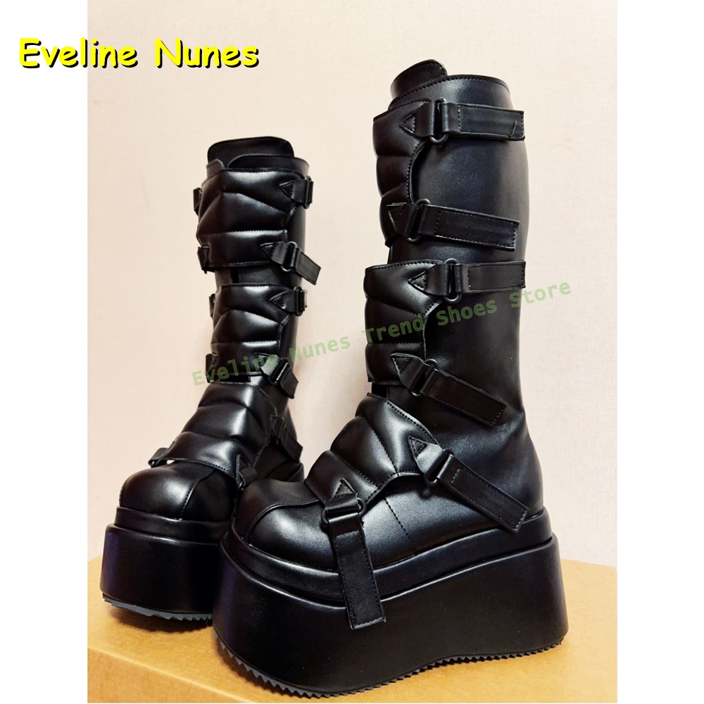 Black Buckle Cyberpunk Y2K Kne - Women'S Shoes Y2K recension och pris