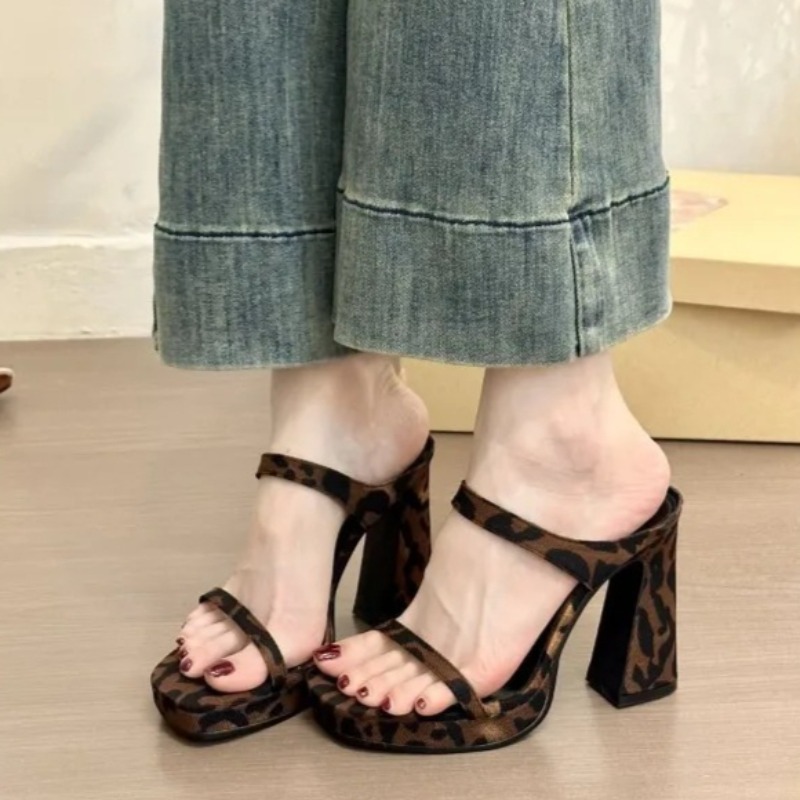 Women Sandals Fashion Thick So - Leopard Print Heels recension och pris